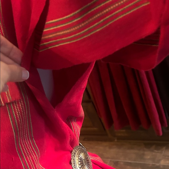 Vintage Tex Mex Red Embroidered Tunic with Fabric Belt Sz M - Picture 5 of 8